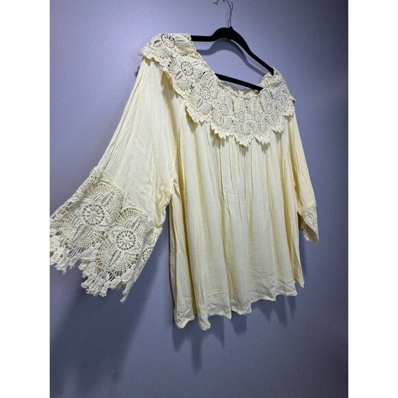 NWT Esley Crochet Floral Lace Peasant Top Gauzy Boxy Drapey Boho Cottagcore - Picture 2 of 7